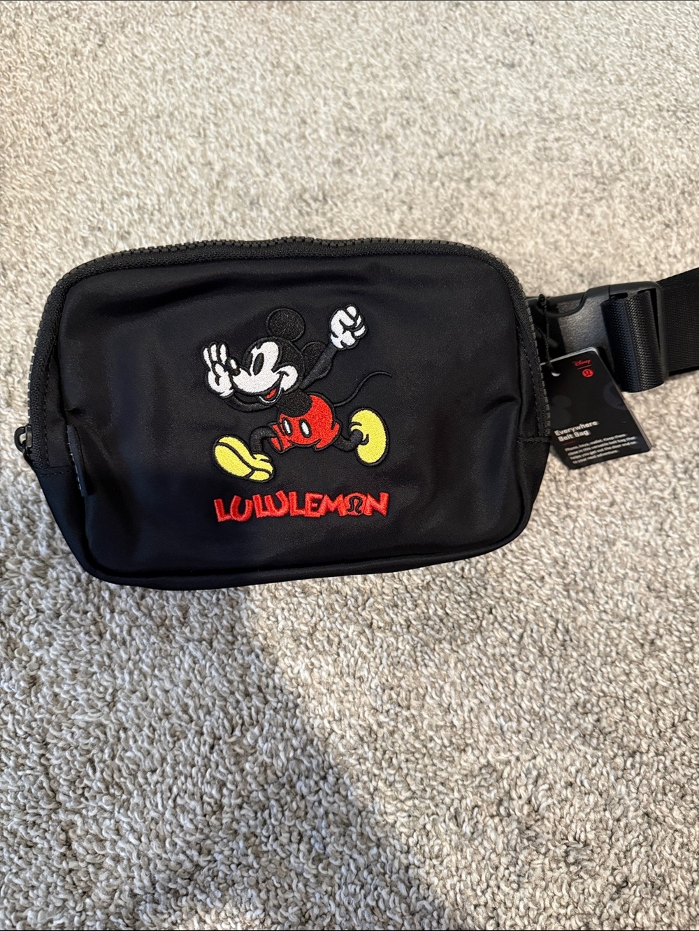 lululemon Black Waist Bag with Mickey Embroidery (Red, Yellow, White)